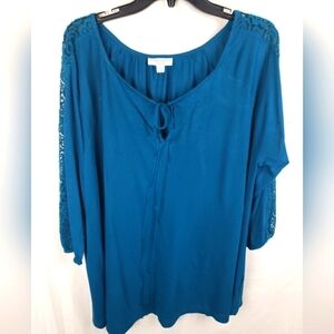 Liz Lange Maternity Turquoise 3/4th Sleeve Tie Up Shirt Sz XL
